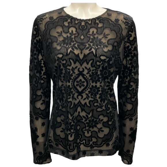 Etro Black 2024 Tulle and Jacquard Velvet Top - Picture 1 of 6